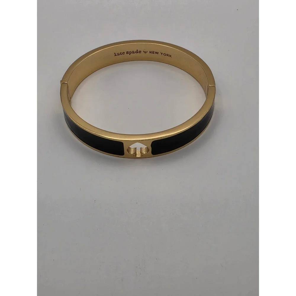Kate Spade New York Heritage Spade Thin‎ Enamel Bangle Bracelet Black Gold Tone